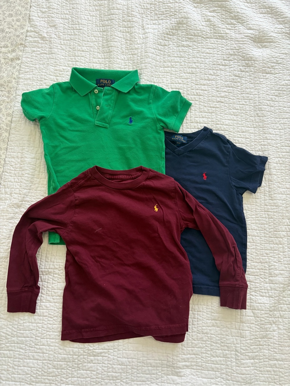 Polo by Ralph Lauren Green Polo, Navy V-Neck Tee & Burgundy Long Sleeve Top
